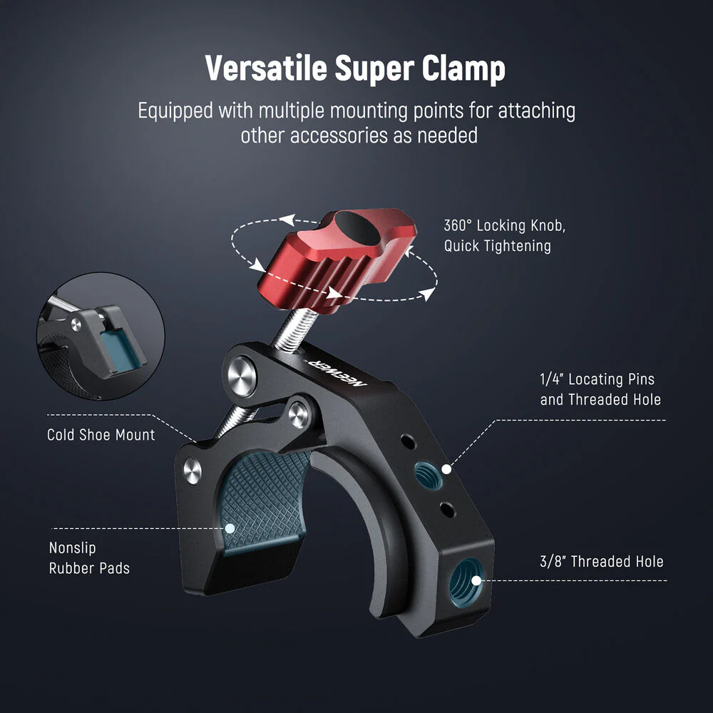 Neewer ST81 Super Clamp with Cold Shoe (Red Knob) - Image 3