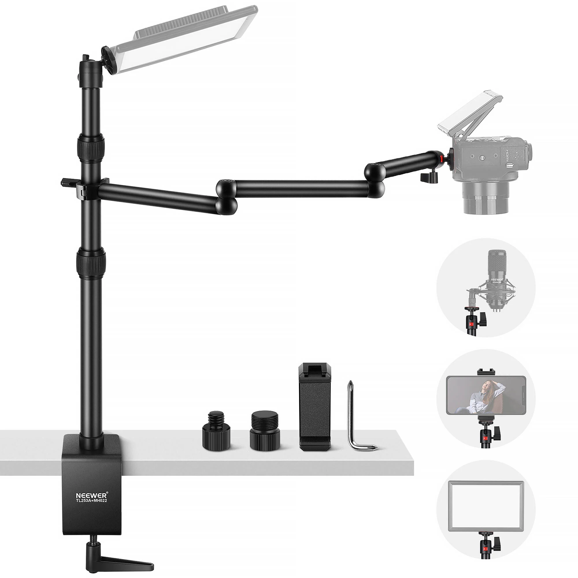 Neewer TL253A Tabletop Stand with MH022 Flexible Arm
