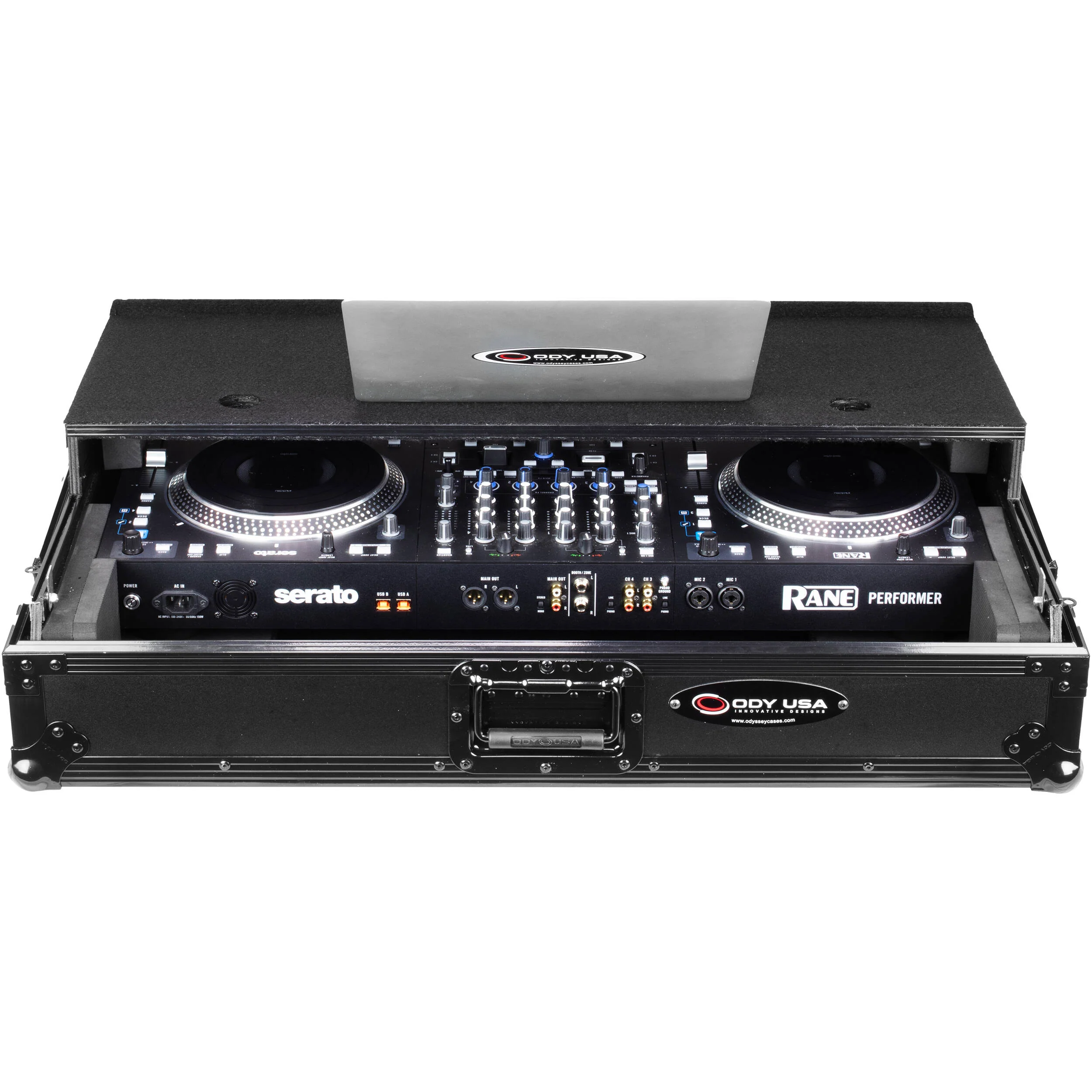 Odyssey Black Label Glide Style Flight Ready Case with Roller Wheels for RANE PERFORMER (All Black) - Image 4