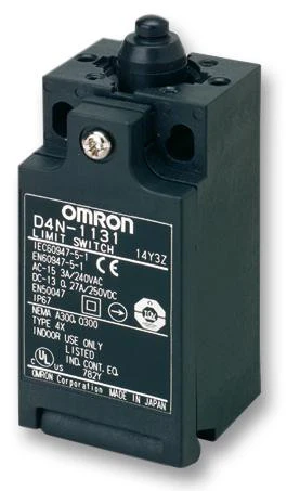 OMRON INDUSTRIAL AUTOMATION D4N-1131 Limit Switch, Top Plunger, 1NO / 1NC, 10 A, 240 V, 6.5 N, D4N Series