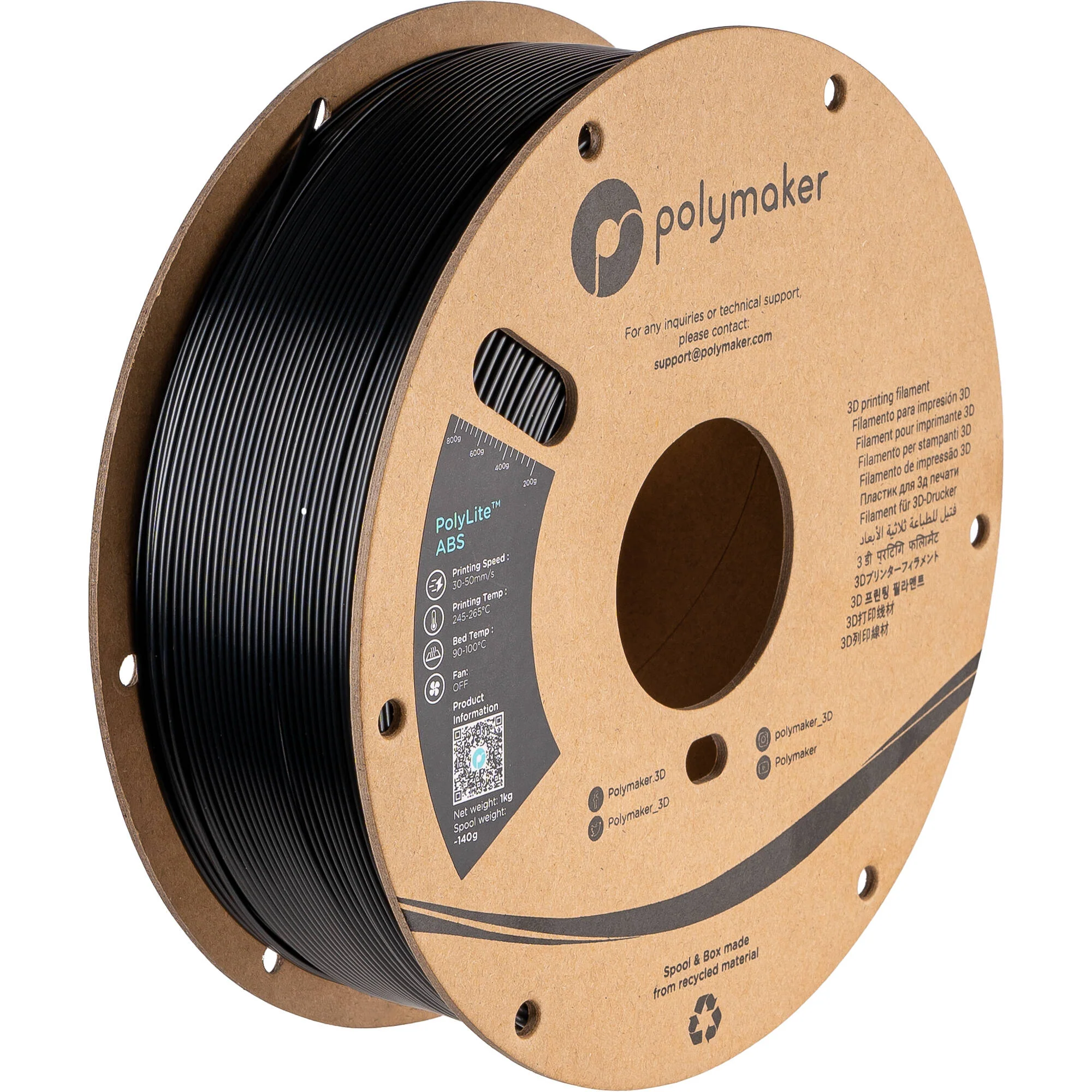 Polymaker 1.75mm PolyLite ABS Filament (3kg, Black)