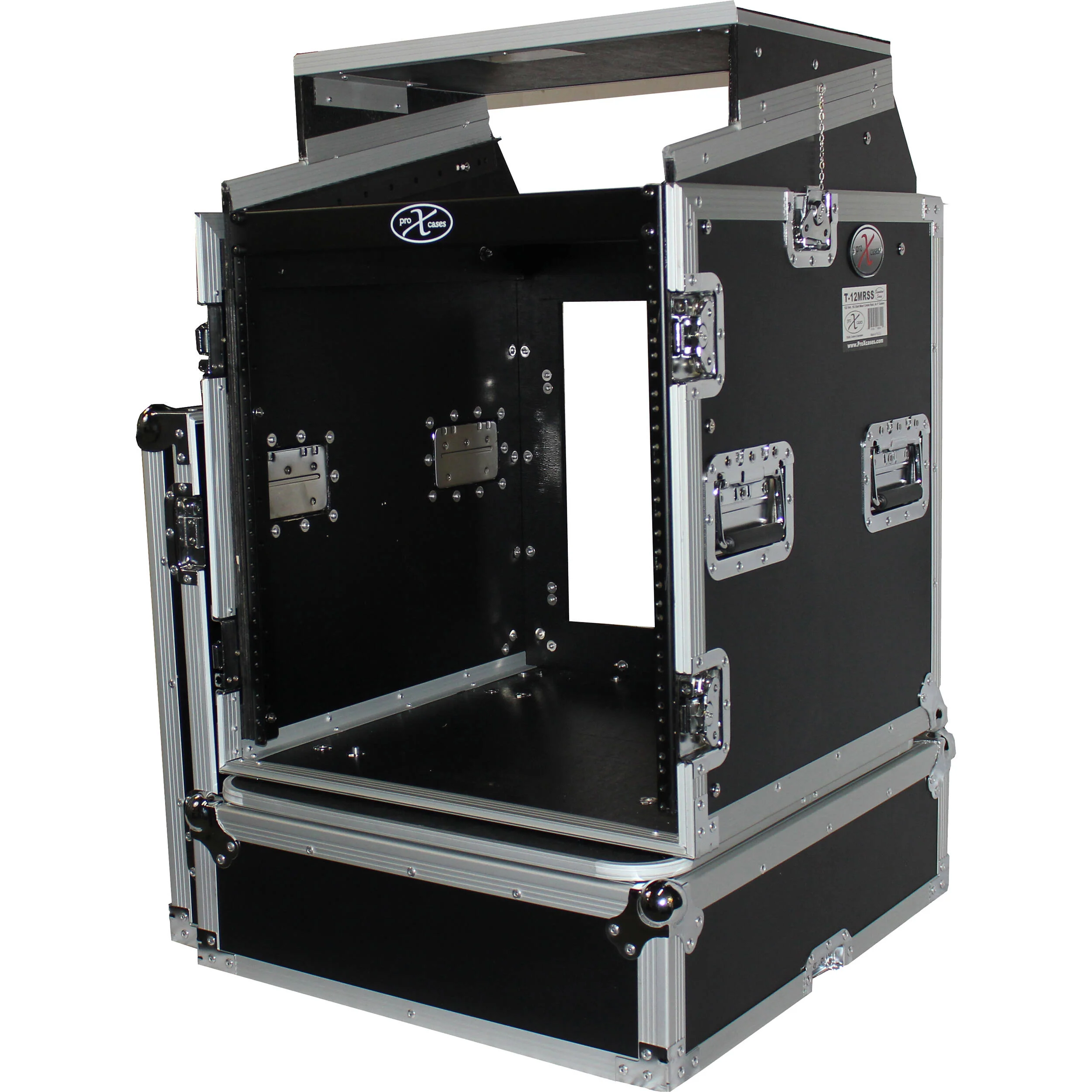 ProX 12U Vertical Rack Front load with 10U Top Mixer DJ Combo Flight Case with Laptop Shelf and Casters - Image 3