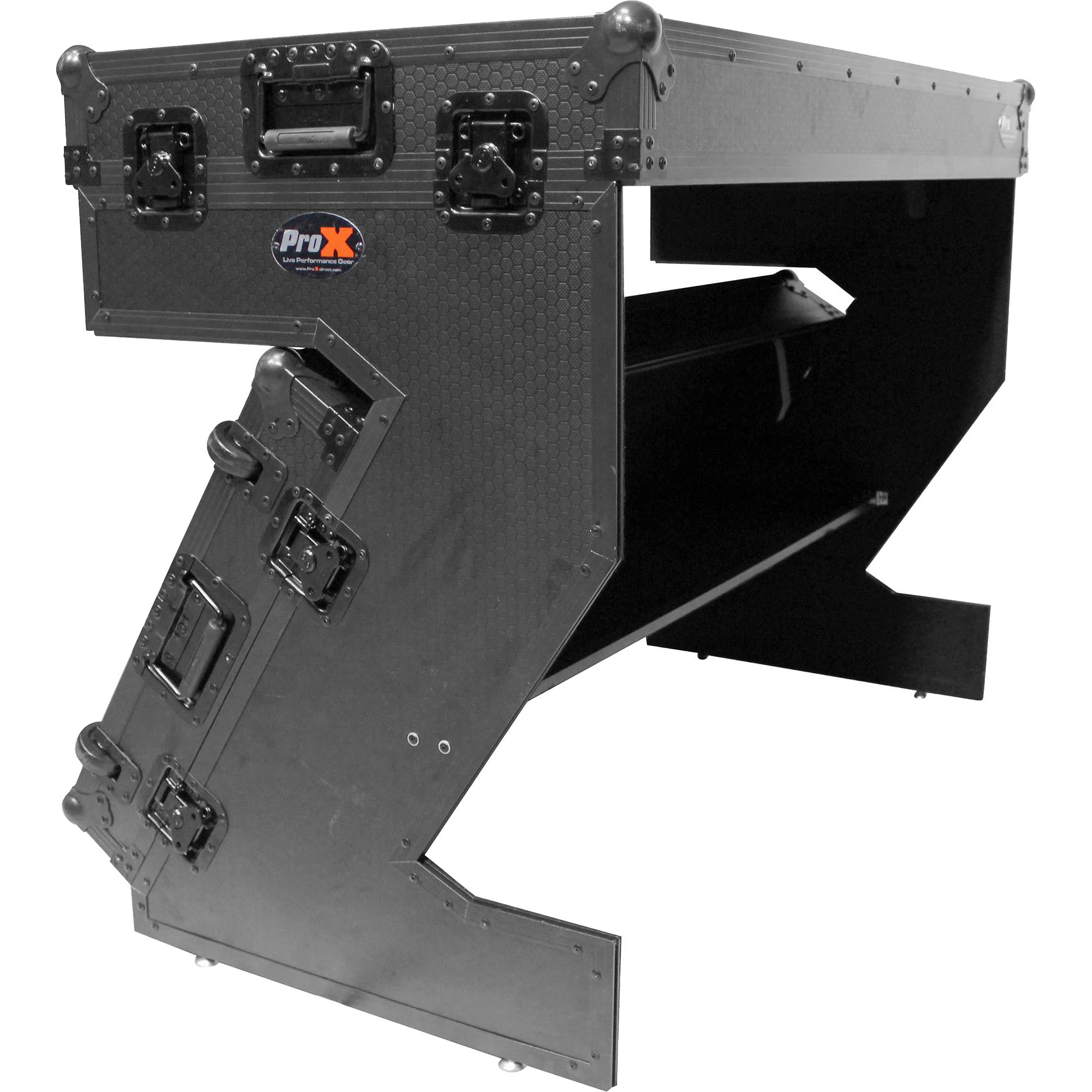 ProX DJ Z-Table MK2 Portable Z-Style DJ Table Flight Case with Handles & Wheels (Black on Black) - Image 9