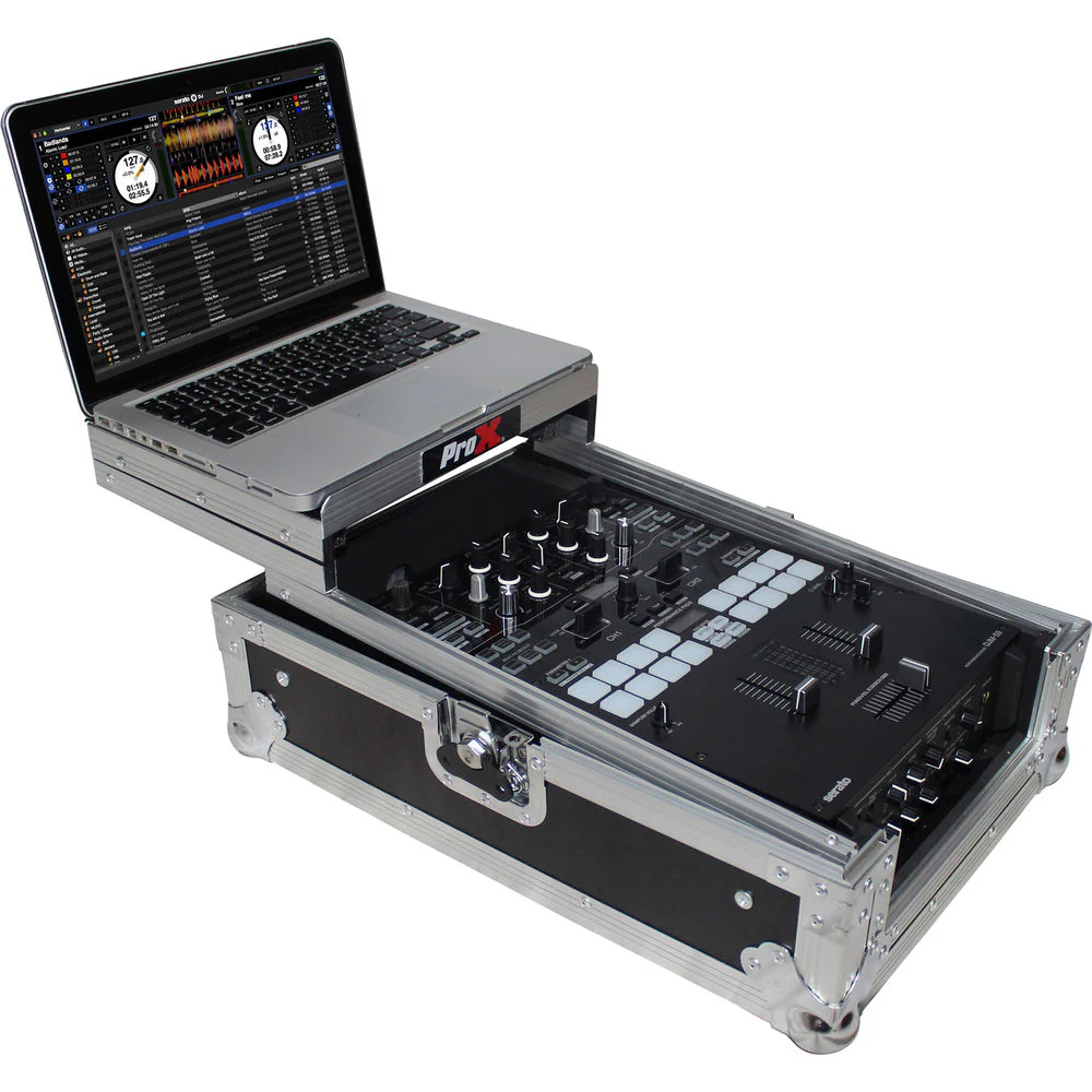 ProX XS-DJMS9LT Flight Case with Sliding Laptop Shelf for Pioneer DJM-S9 Mixer (Silver on Black) - Image 2