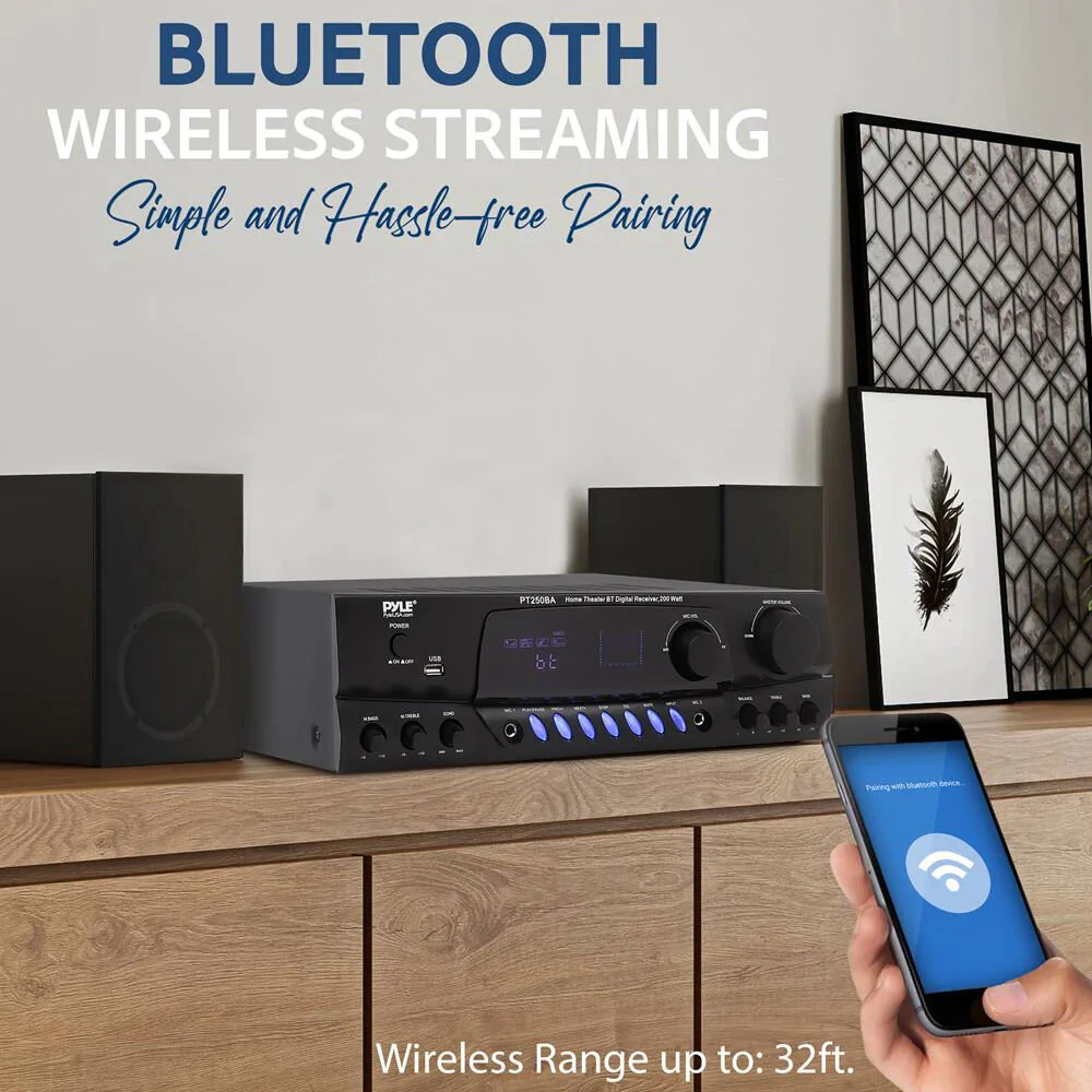 Pyle Home PT250BA Stereo Receiver with Bluetooth - Image 4