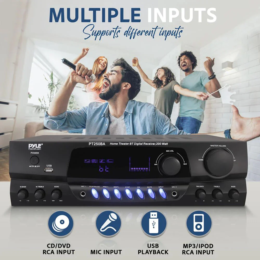 Pyle Home PT250BA Stereo Receiver with Bluetooth - Image 5