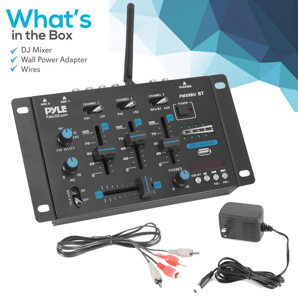 Pyle Pro PMX8BU Wireless 3-Channel DJ Mixer with Bluetooth - Image 5