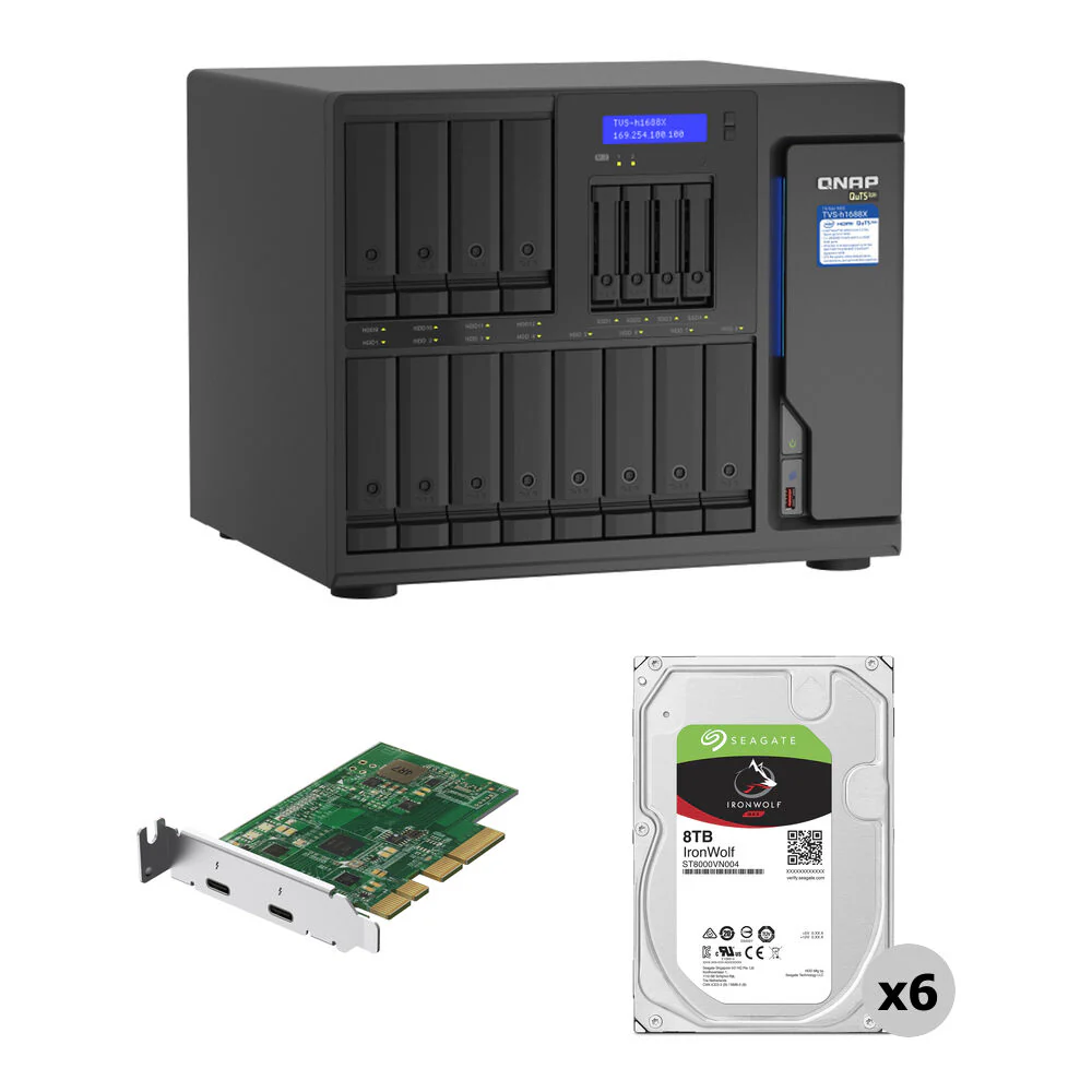 QNAP 48TB TVS-h1688X 16-Bay NAS Enclosure Kit (6 x 8TB) with Thunderbolt 3 Card