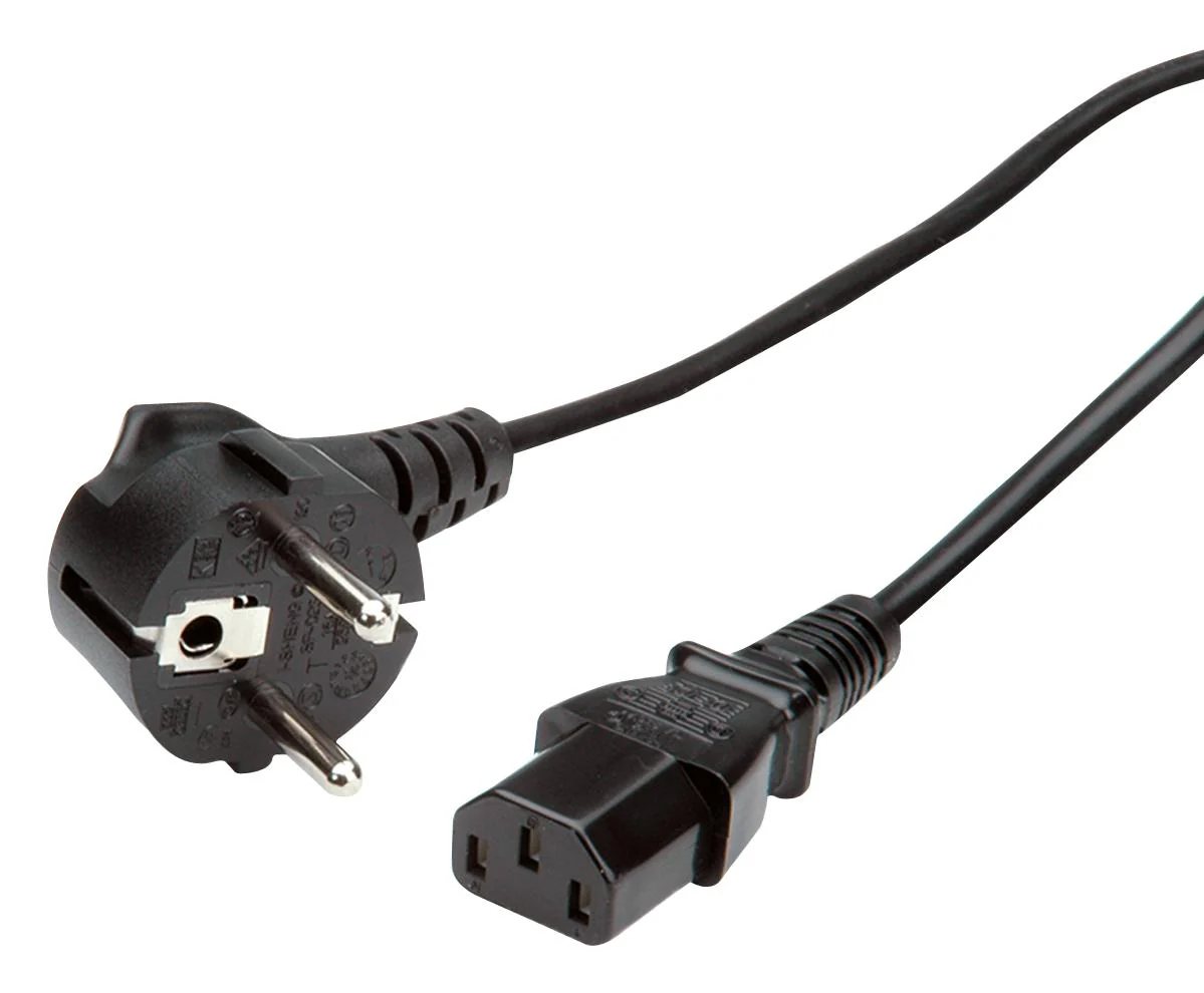 ROLINE 19.08.1018 Mains Power Cord, 90° CEE 7/7 Plug to IEC 60320 C13, 1.8 m, 10 A, 250 VAC, Black
