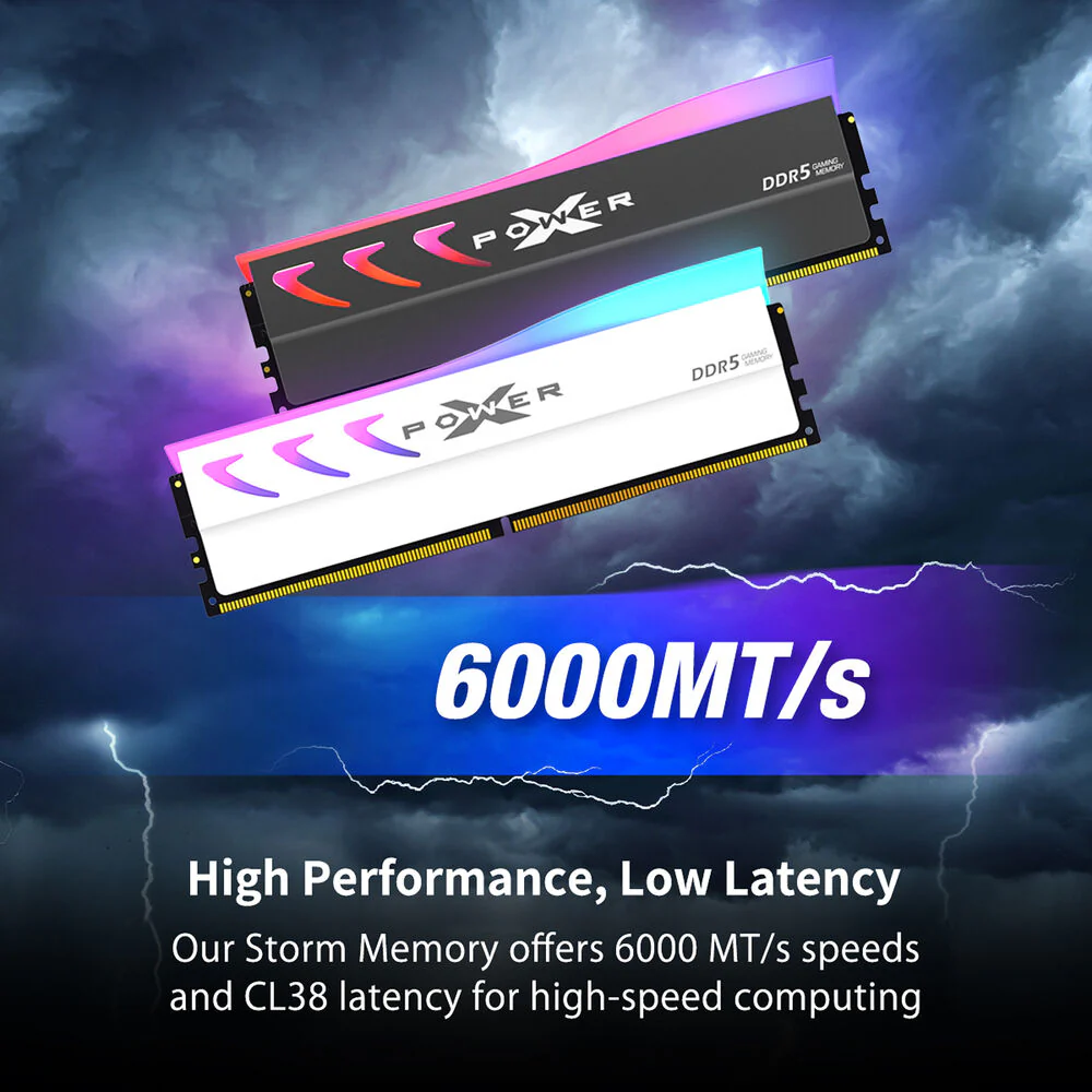 Silicon Power 64GB Storm DDR5 6000 MHz UDIMM Memory Kit with Heat Sink (2 x 32GB, White) - Image 2
