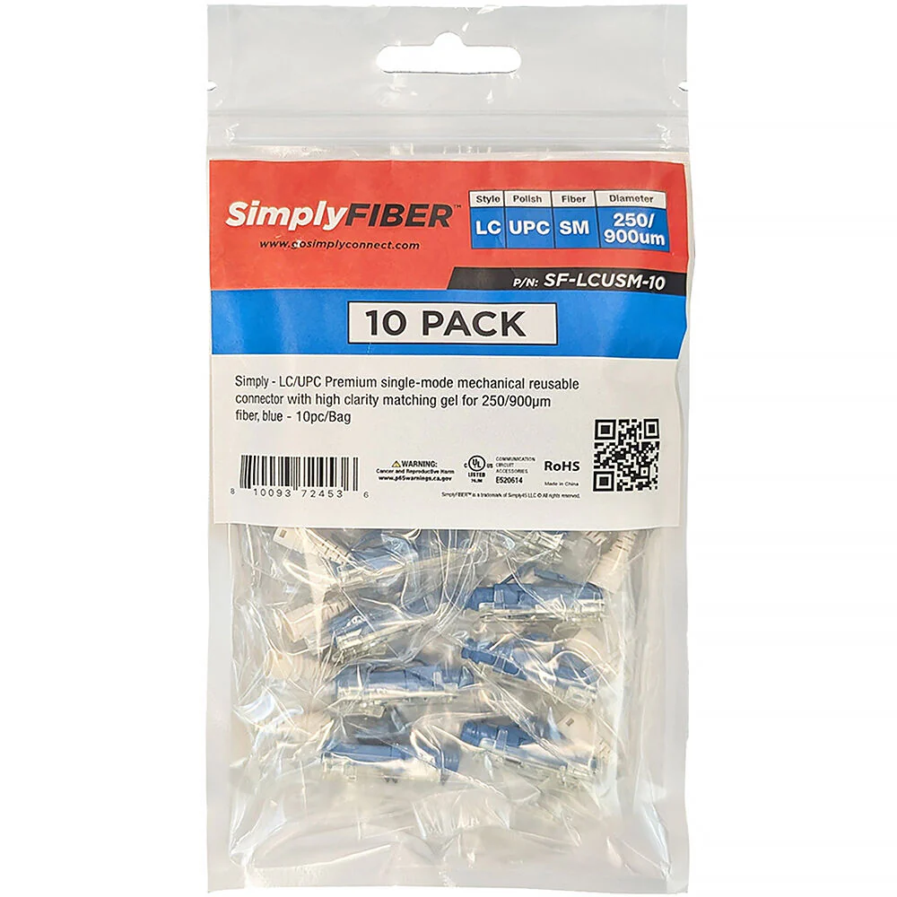 SimplyFIBER LC/UPC Single-Mode Mechanical Reusable Connector (Blue, 10-Pack) - Image 2