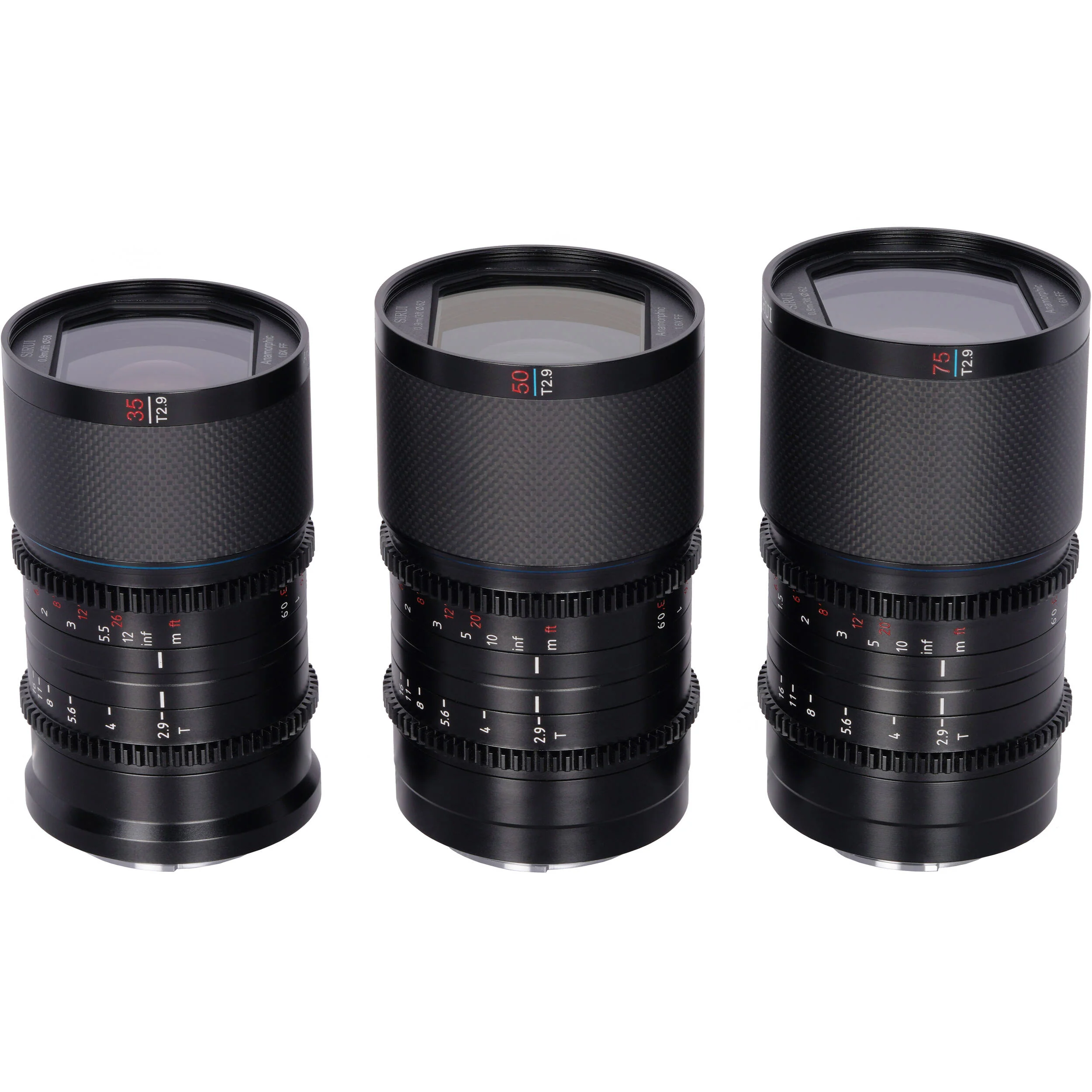 Sirui Saturn T2.9 1.6x Carbon Fiber Full-Frame Anamorphic 3-Lens Set (Canon RF, Blue Flare) - Image 3