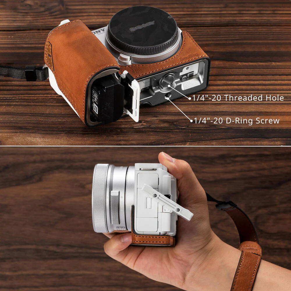 SmallRig Leather Half Case with Wrist Strap for Sony ZV-E10 II (Brown) - Image 4