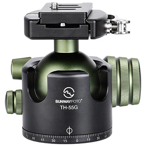 Sunwayfoto TH-55G Low-Profile Ball Head with Lever Clamp and Quick Release Plate (Green) - Image 2