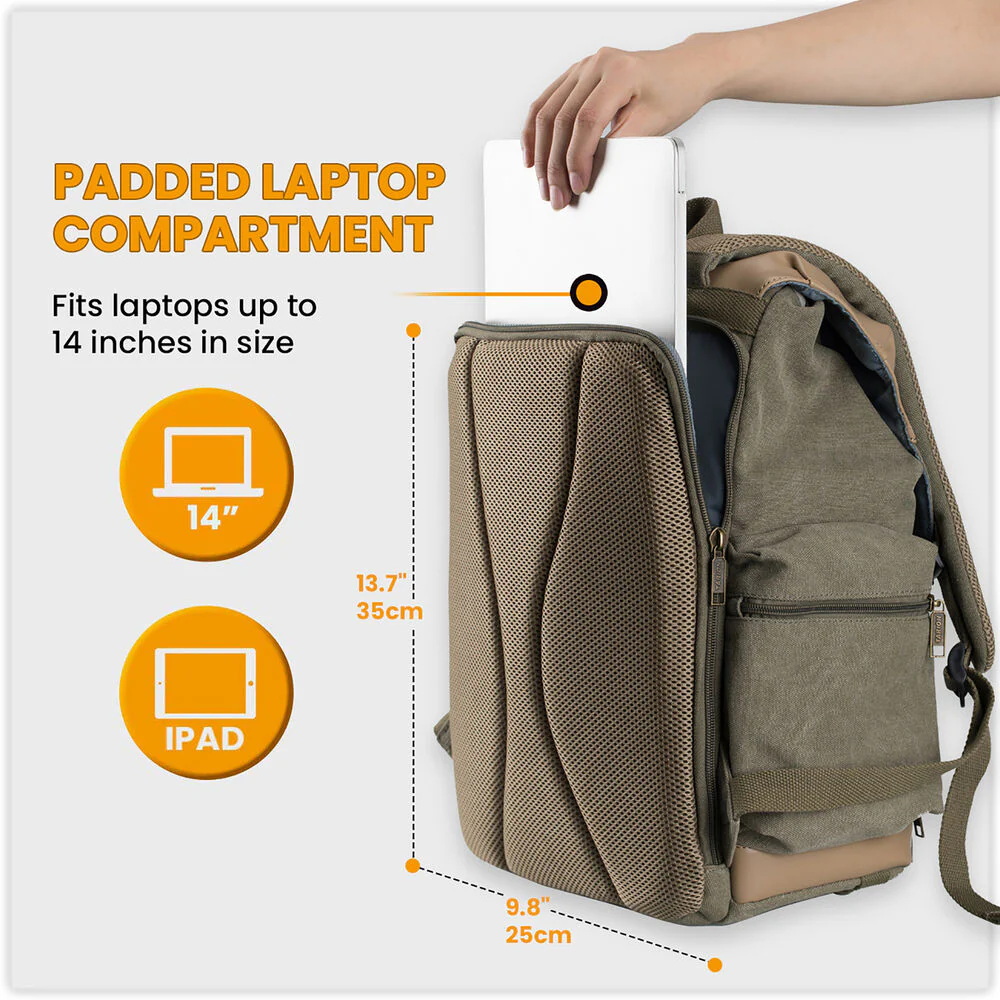 TARION M02 Canvas Camera Backpack (Green, 14.5L) - Image 4