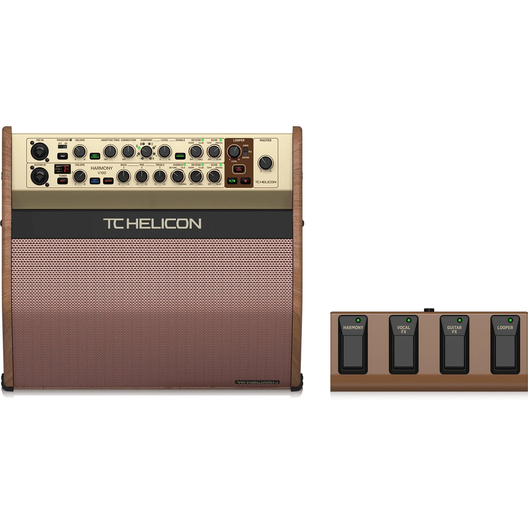 TC-Helicon Harmony V100 2-Channel Acoustic Combo Amplifier with Looper, Vocal Processor - Image 5