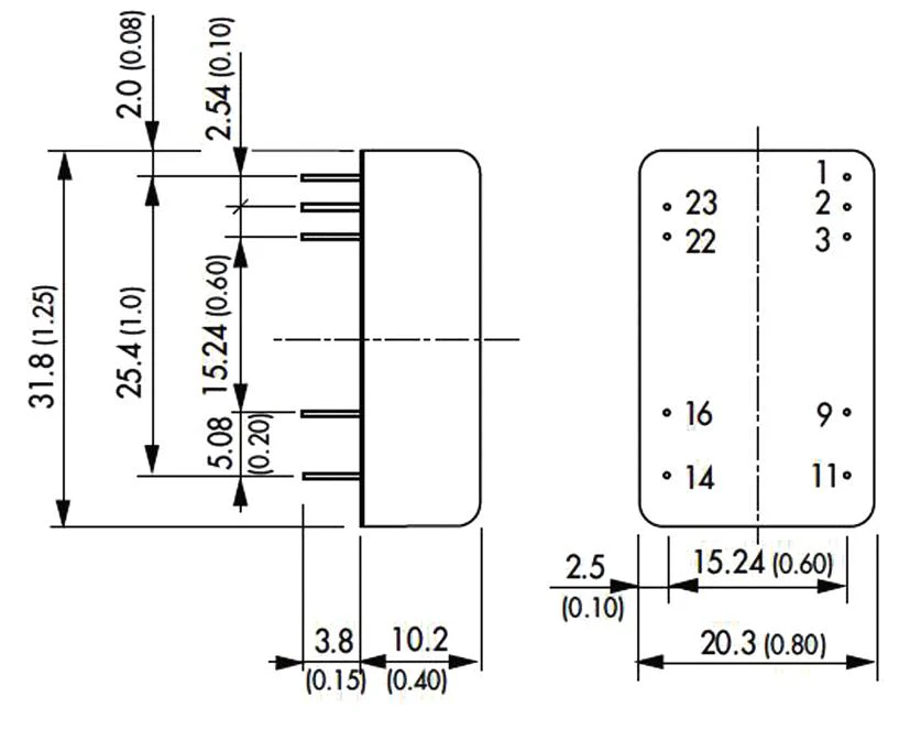 TRACO POWER THD 12-2422WI Isolated Through Hole DC/DC Converter, ITE, 4:1, 12 W, 2 Output, 12 V, 500 mA - Image 2