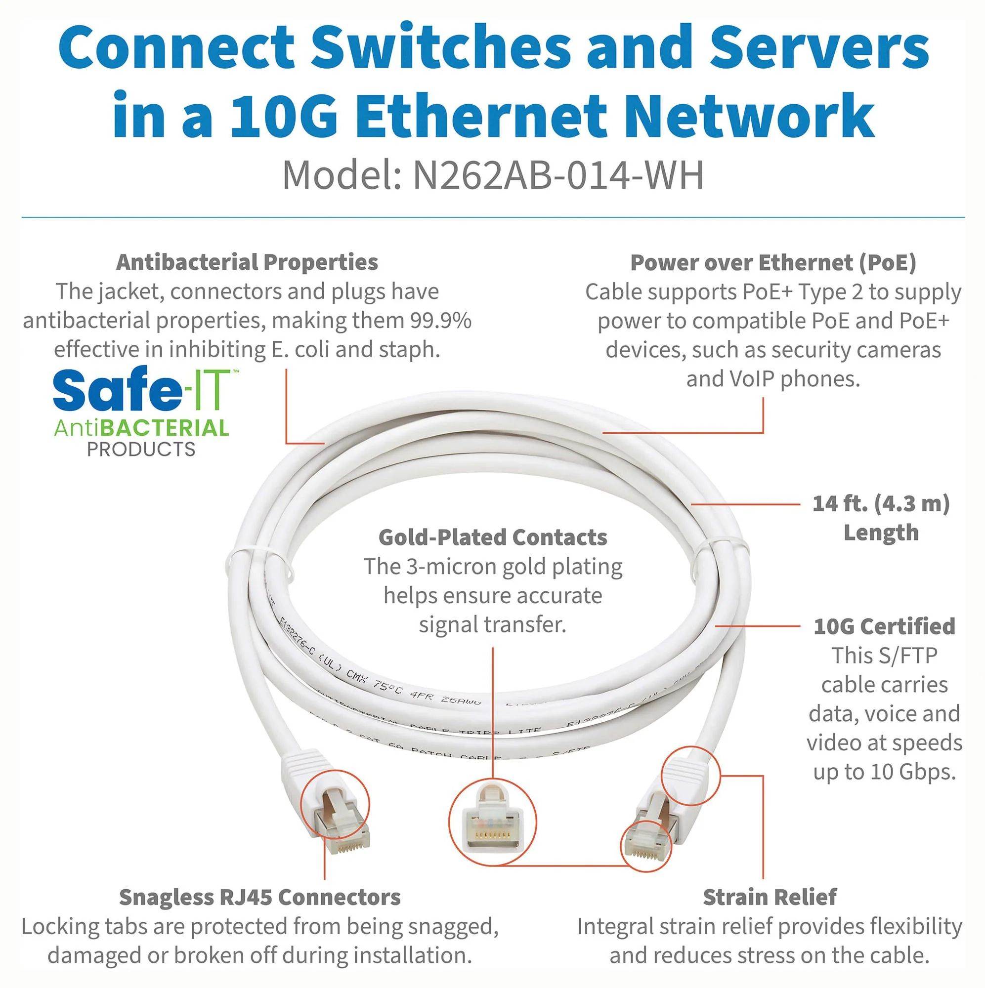 TRIPP-LITE N262AB-014-WH N262AB-014-WH Enet Cable RJ45 PLUG-PLUG 14FT White - Image 4