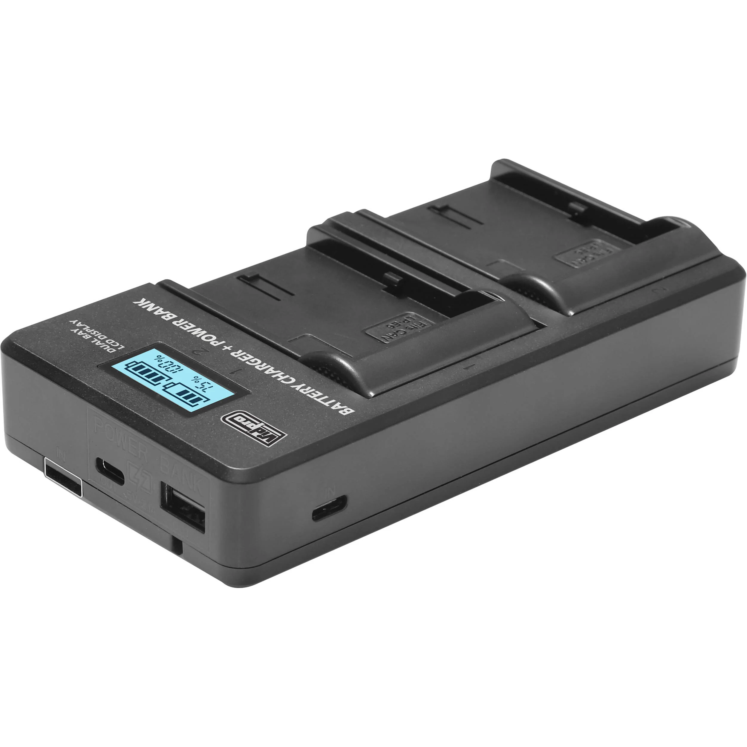 Vidpro VDL-101 Dual Bay LCD Charger with Power Bank for Olympus BLH-1 - Image 3
