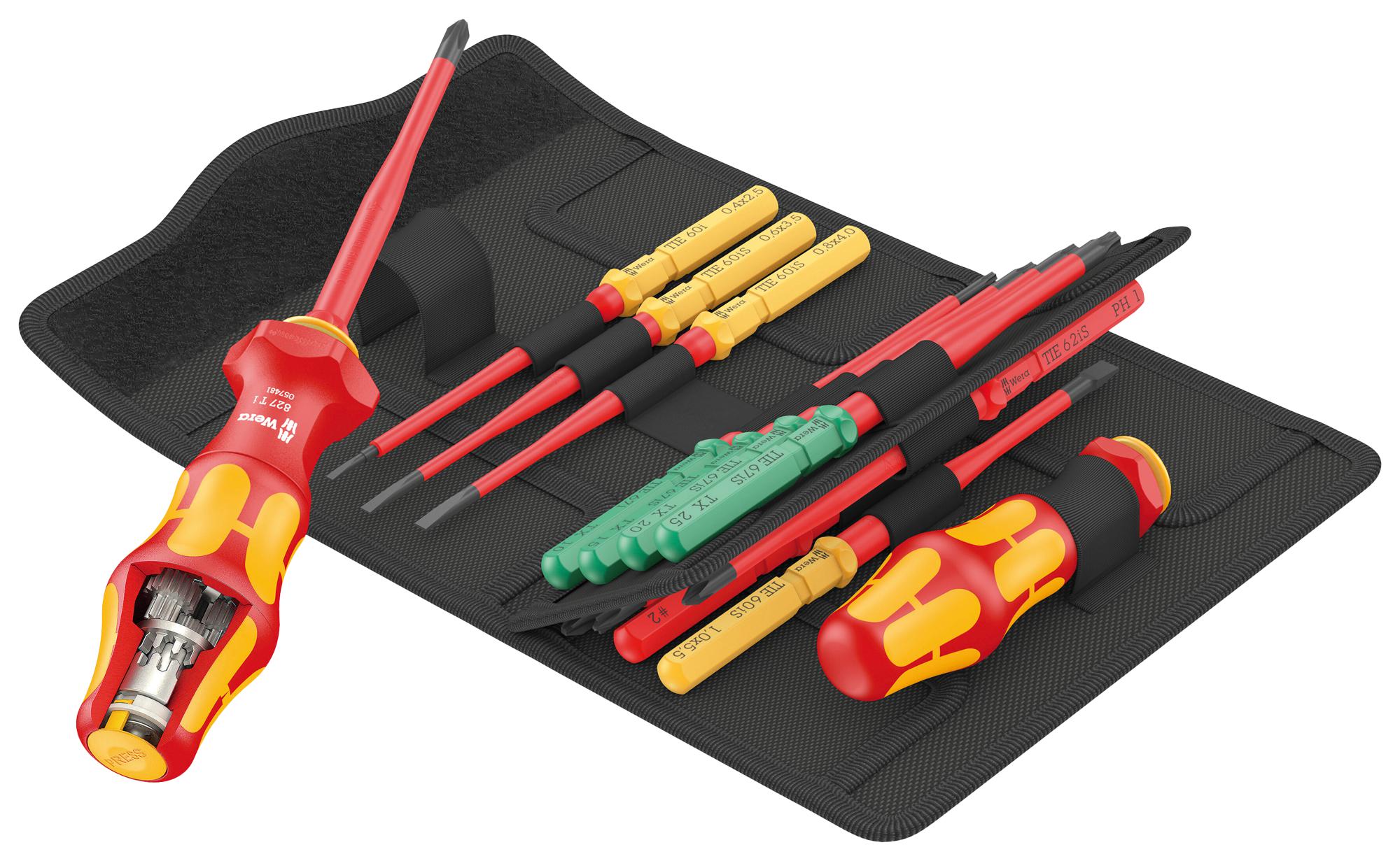 WERA K K TURBO I IMPERIAL 1 TIE Screwdriver Set, VDE, Handle/Phillips/Slotted/Torx/Hook and Loop Fastener Strip, 16 Pieces