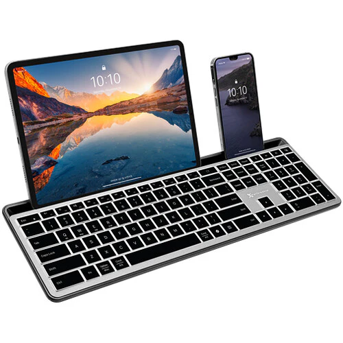 X9 Performance Full-Size Rechargeable Backlit Keyboard with Tablet & Phone Holder (Gray) - Image 5