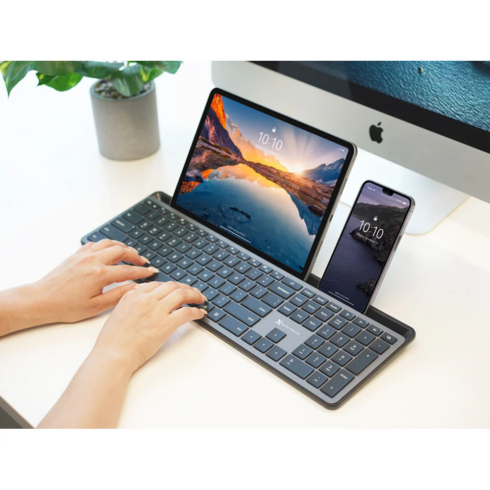 X9 Performance Full-Size Rechargeable Backlit Keyboard with Tablet & Phone Holder (Gray) - Image 7