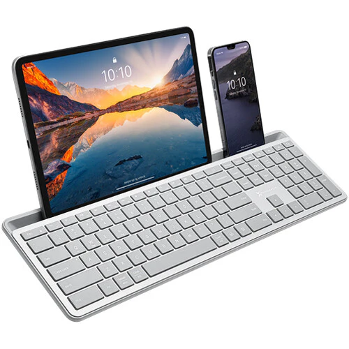 X9 Performance Full-Size Rechargeable Backlit Keyboard with Tablet & Phone Holder (Silver) - Image 4