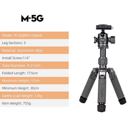 XILETU M-5G Tabletop Tripod with G-28 Ball Head - Image 5