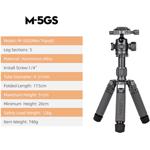 XILETU M-5GS Tabletop Tripod with G-28S Ball Head - Image 2